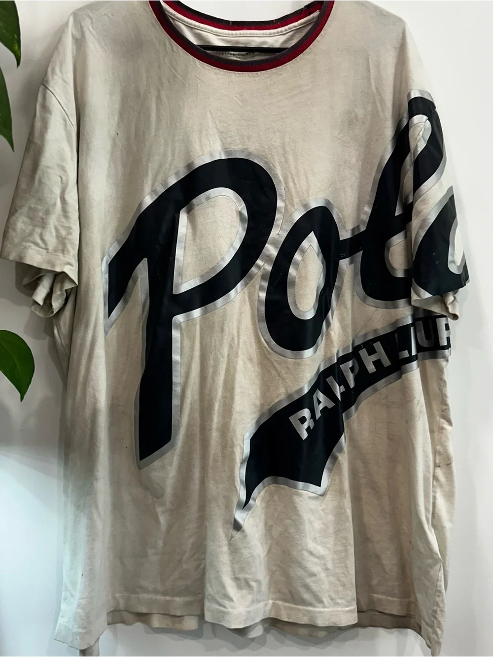 Ralph Lauren Polo Oversized Beige Graphic Tee Retro Style Mens XXL Preppy